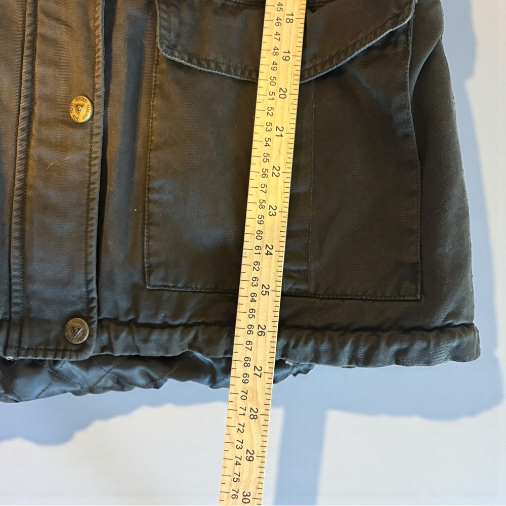 🚨3 for $15 GUESS Y2K Olive Green Jacket Coat Faux Fur Hood Women's Size Large - Picture 7 of 10